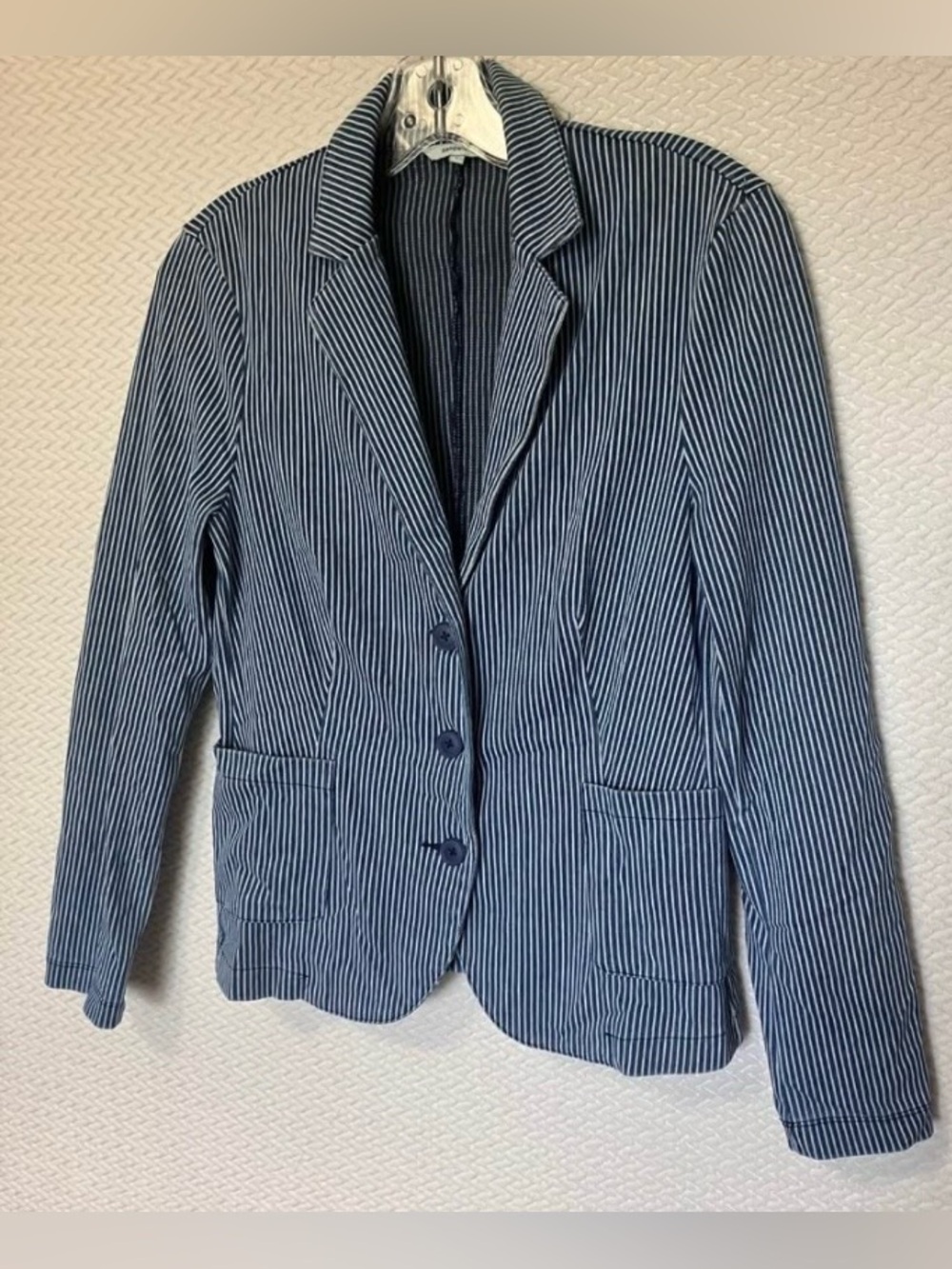 Sandwich Blue White Striped Cotton Knit Blazer Jacket Women Small